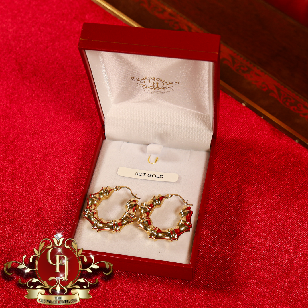 9ct Gold Bamboo-Style Hoops | The Cut Price Jewellers
