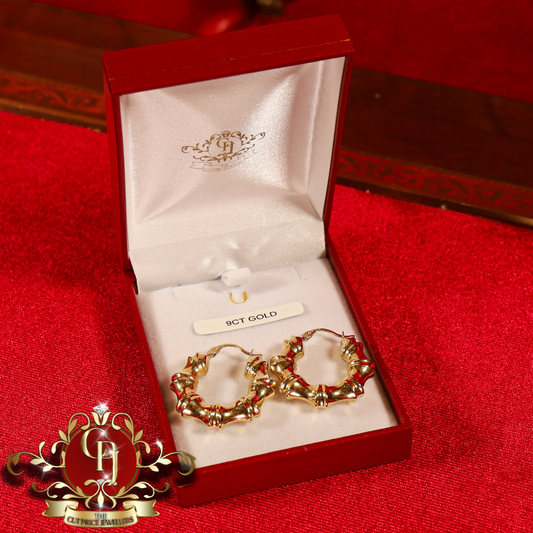 9ct Gold Bamboo-Style Hoops | The Cut Price Jewellers