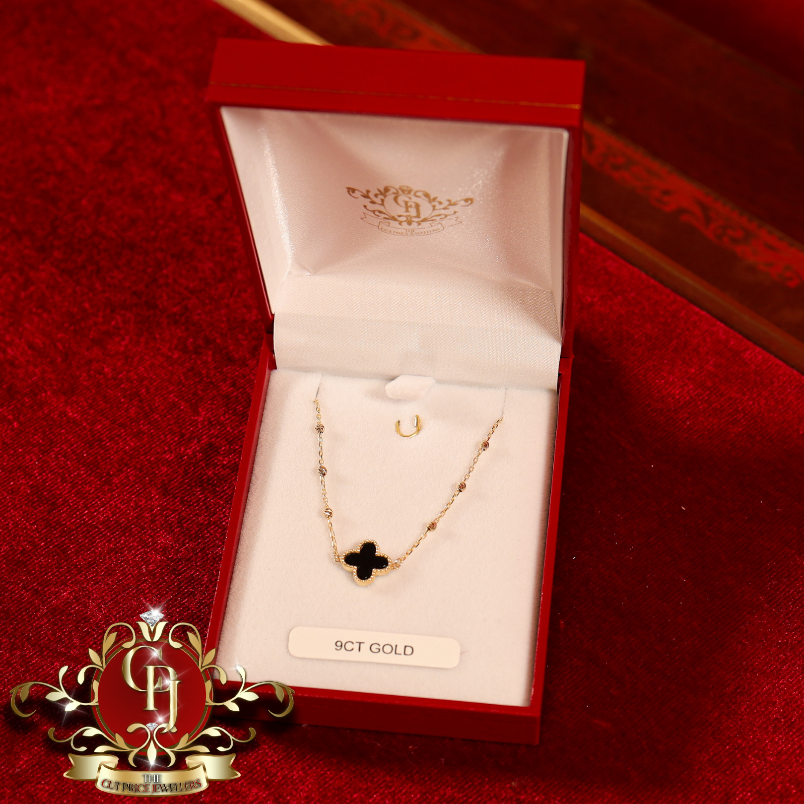 9ct Gold Black Clover Chain