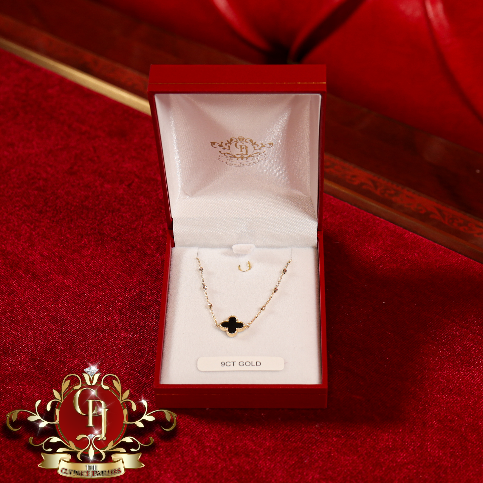 9ct Gold Black Clover Chain