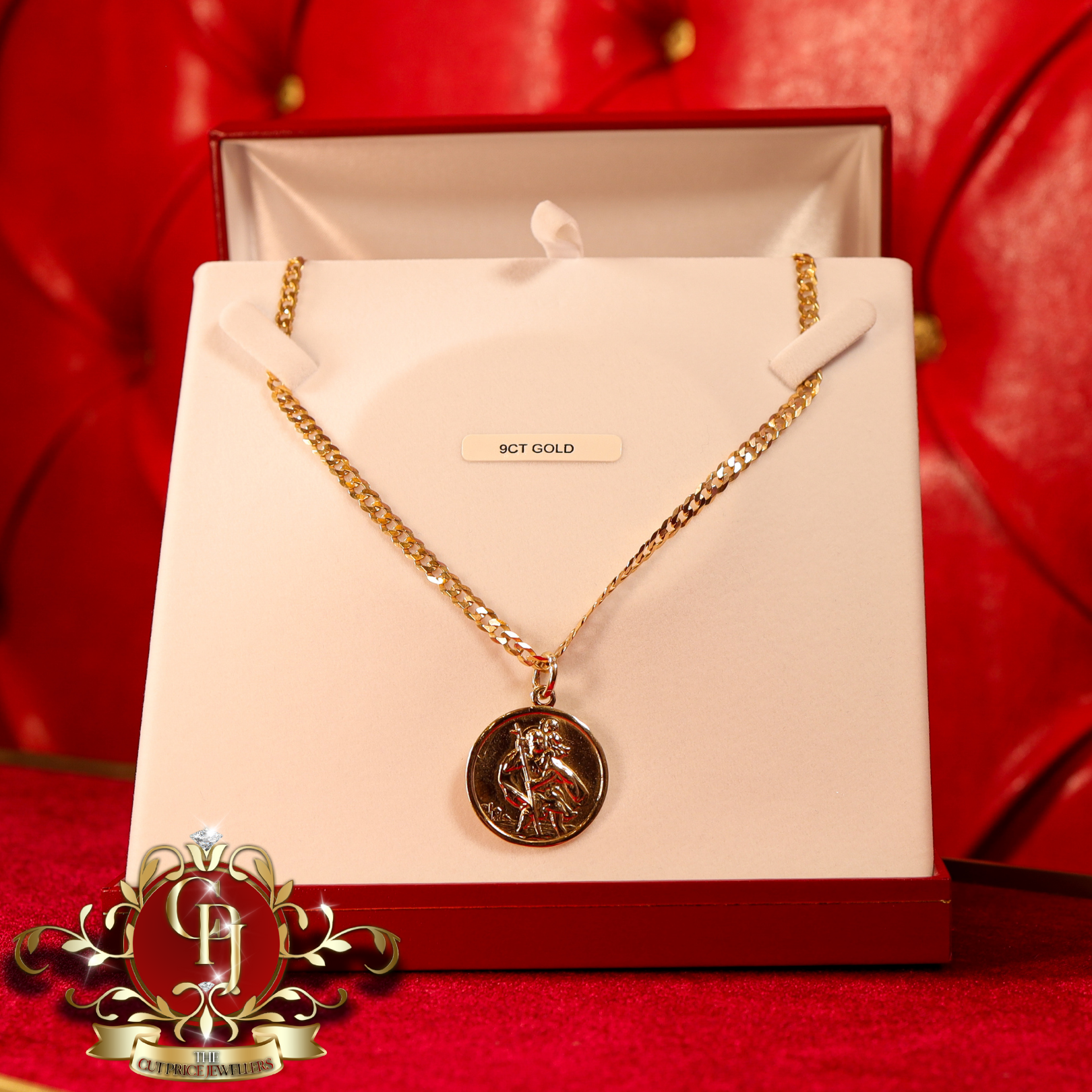 9ct Gold Pendant & Flat Curb Chain