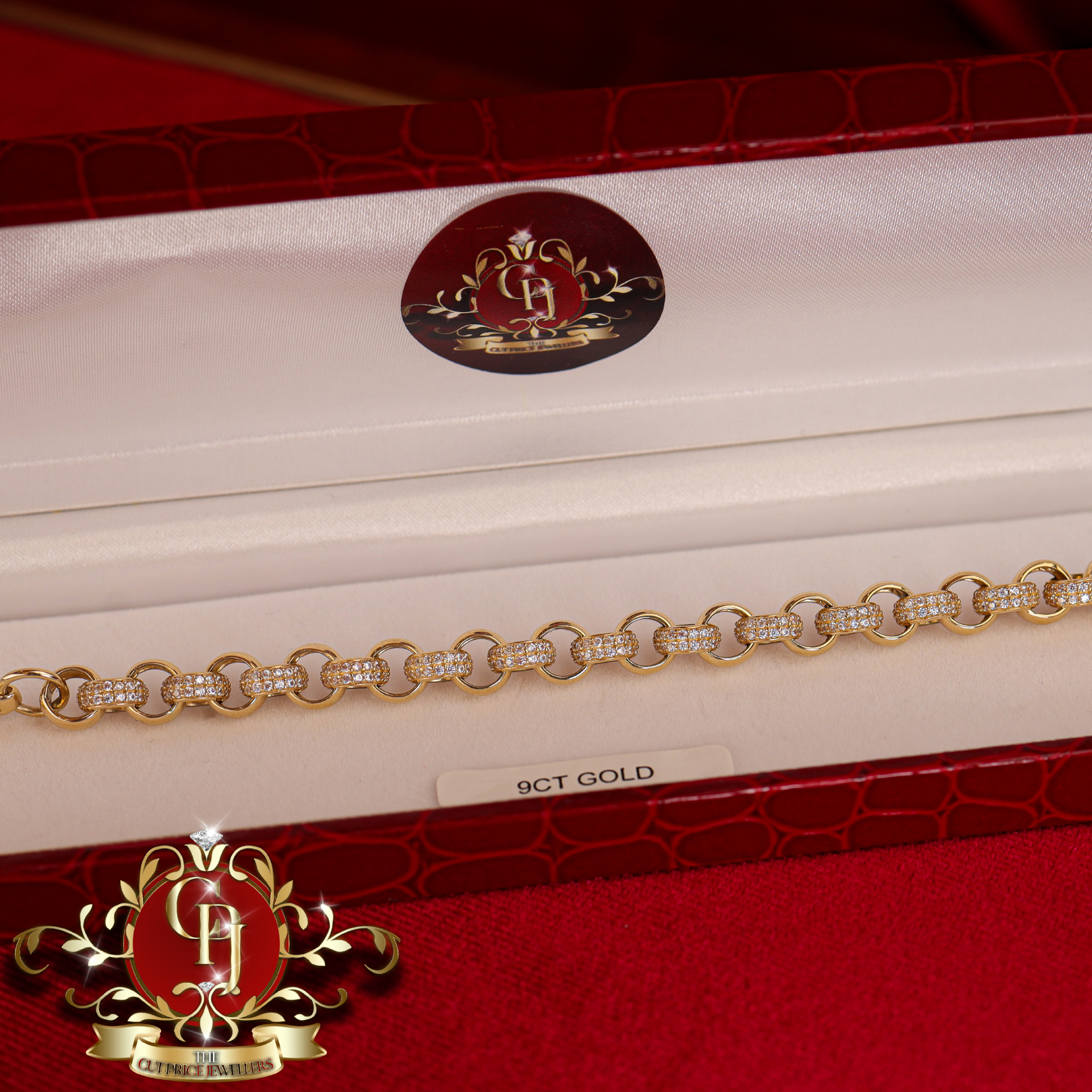 9ct Gold Belcher Cubic Zirconia Bracelet