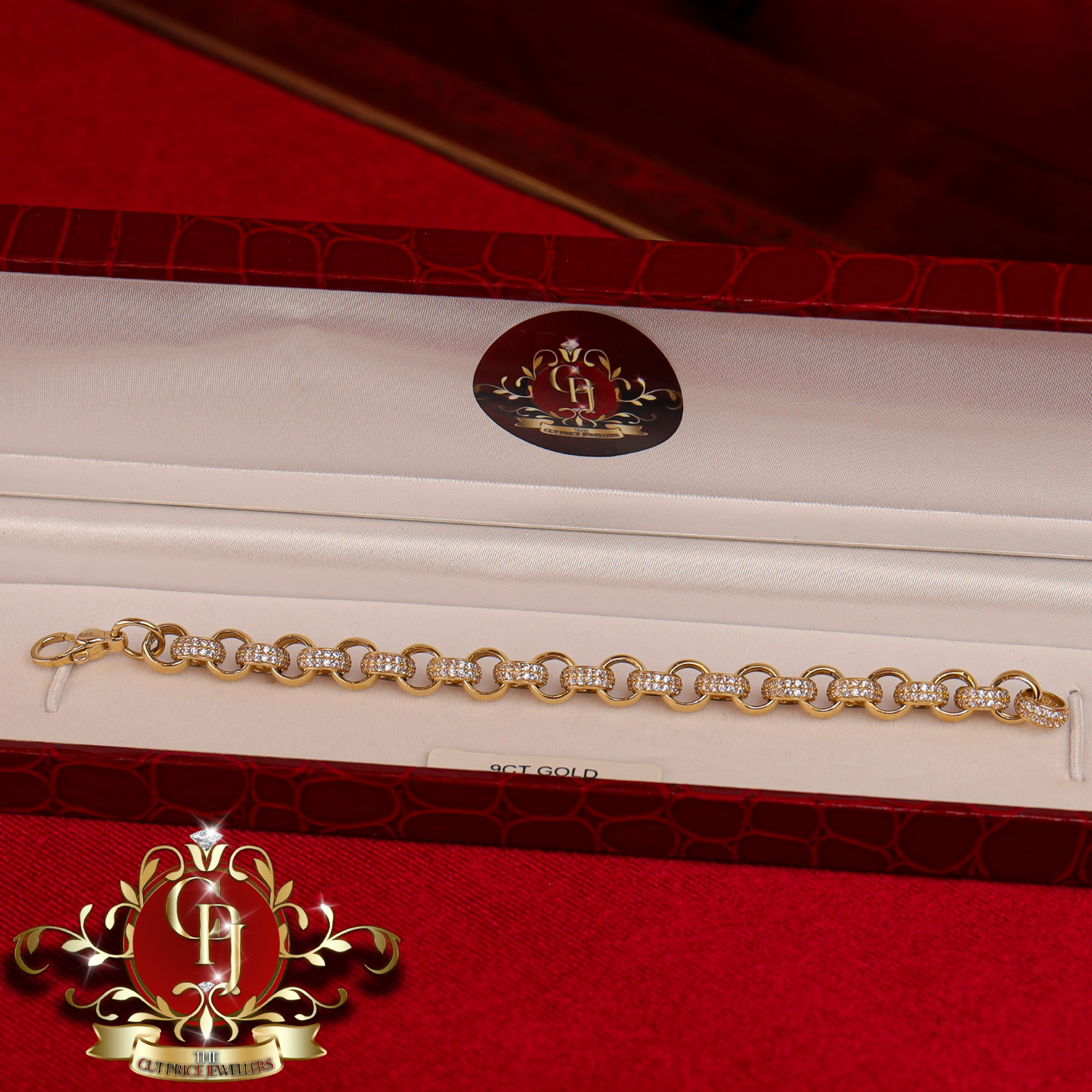 9ct Gold Belcher Cubic Zirconia Bracelet