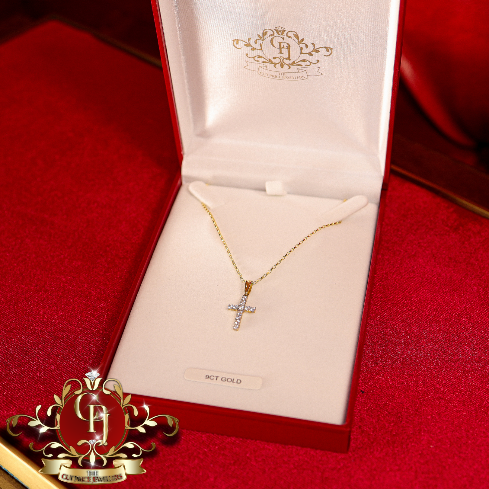 9ct Gold Cross with Cubic Zirconia