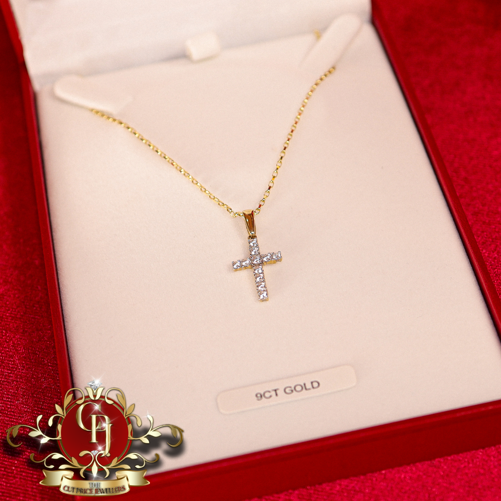 9ct Gold Cross with Cubic Zirconia