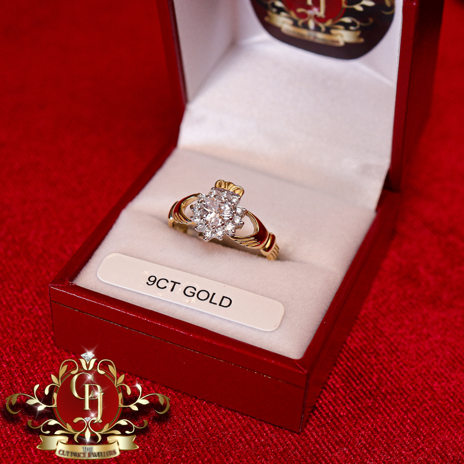 9ct Claddagh Ring with Cubic Zirconia