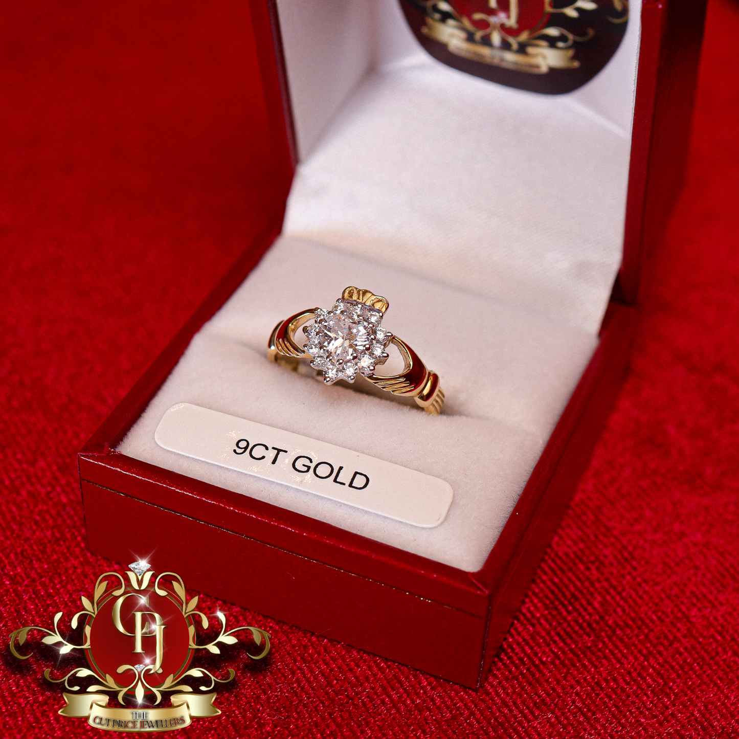 9ct Claddagh Ring with Cubic Zirconia | The Cut Price Jewellers