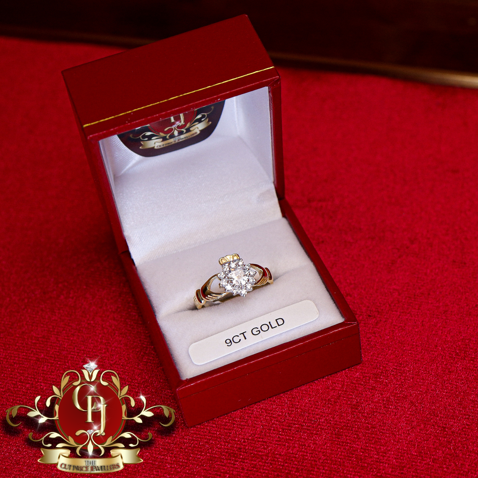 9ct Claddagh Ring with Cubic Zirconia