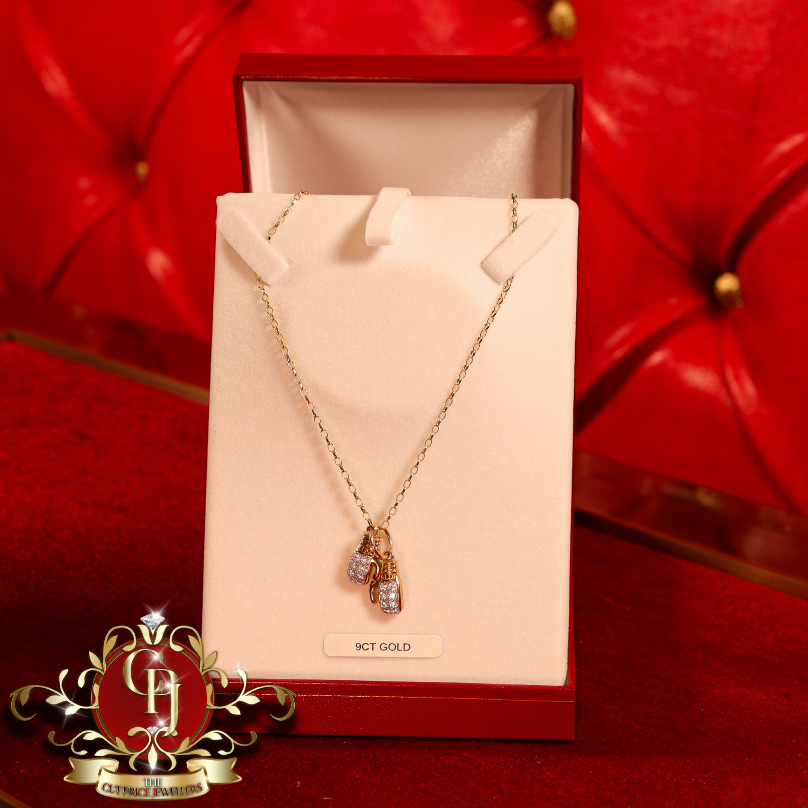 9ct Gold Chain with CZ Double Boxing Glove