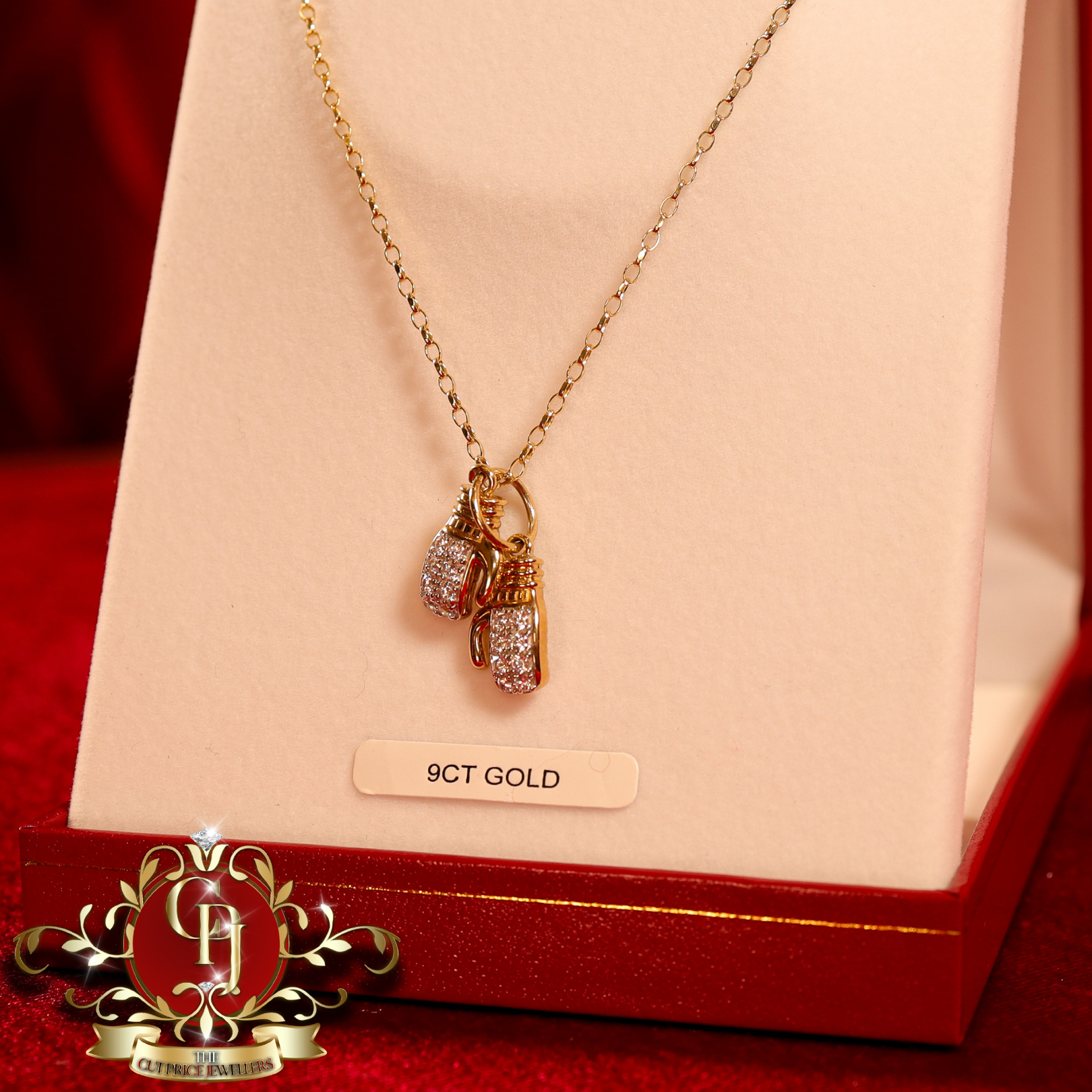 9ct Gold Chain with CZ Double Boxing Glove