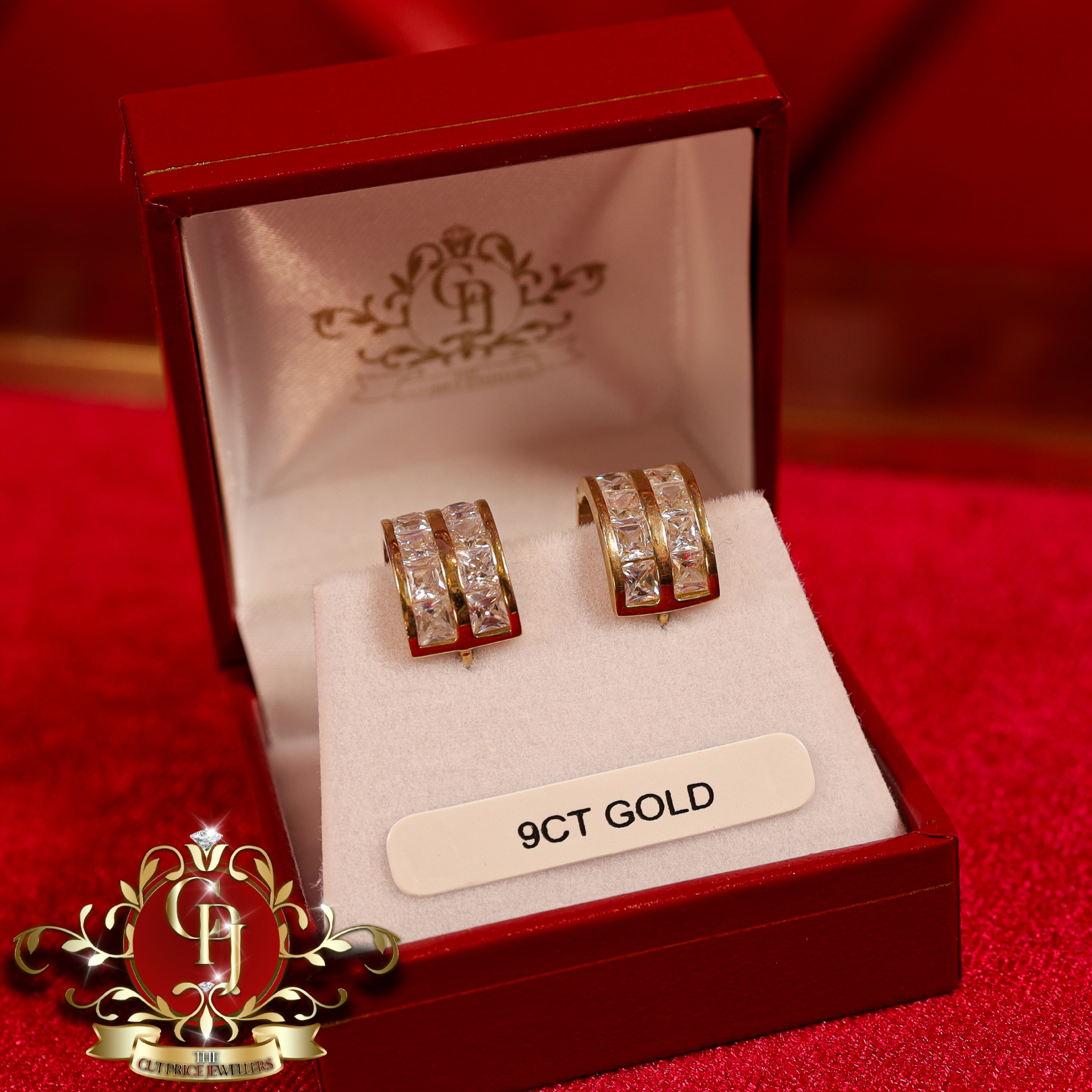 9ct Huggie Earrings with Double-Row Cubic Zirconia