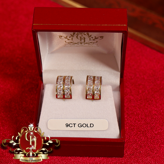 9ct Huggie Earrings with Double-Row Cubic Zirconia | The Cut Price Jewellers