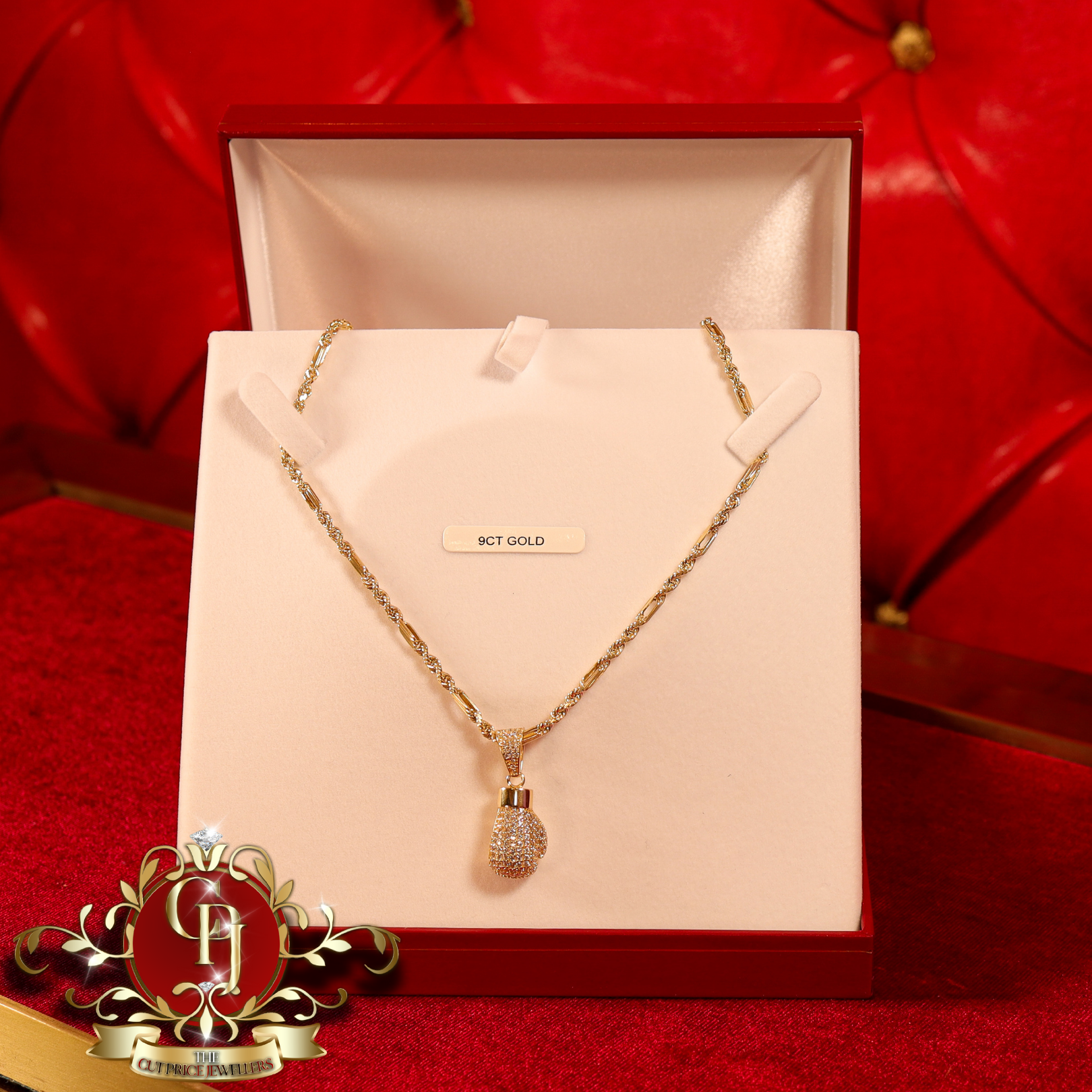 9ct Gold Fancy Rope Chain with 9ct Boxing Glove