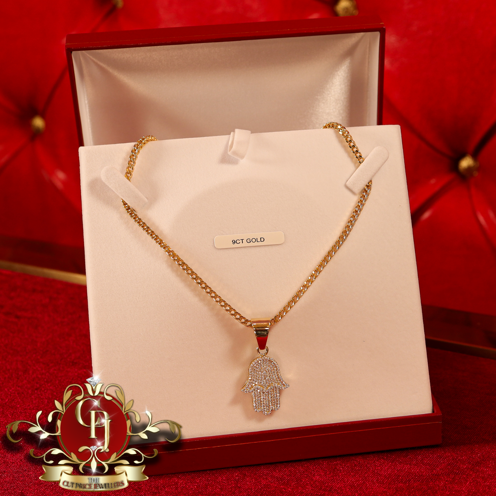9ct Gold Hamsa with Franco Chain