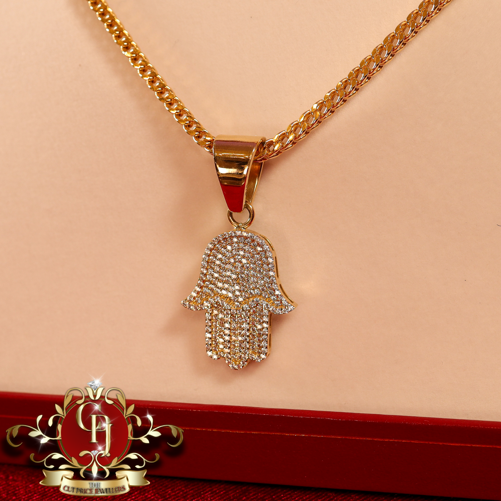 9ct Gold Hamsa with Franco Chain