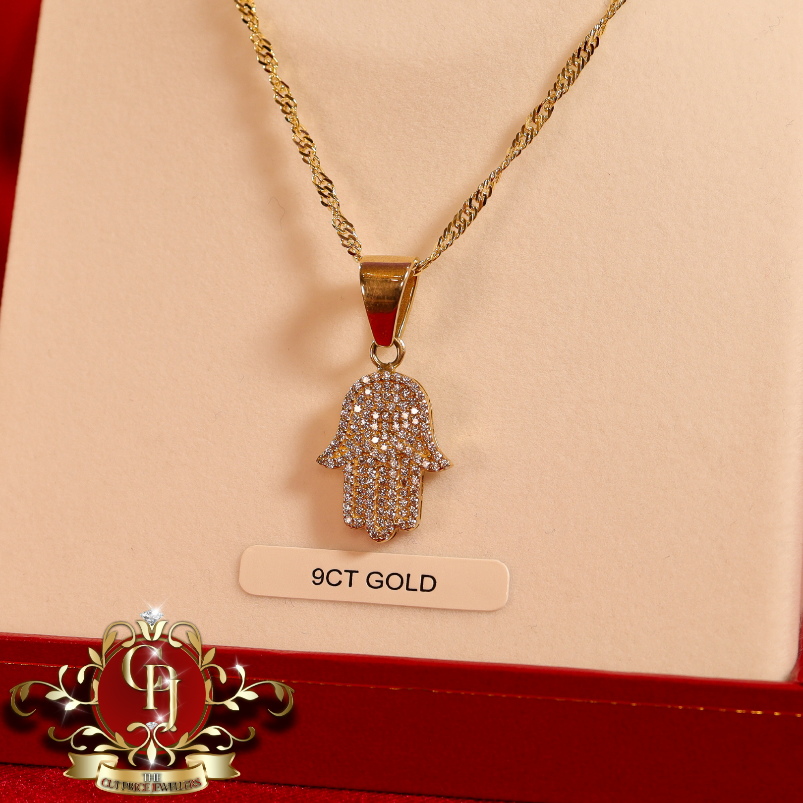 9ct Gold Hamsa with Prince of Wales Chain