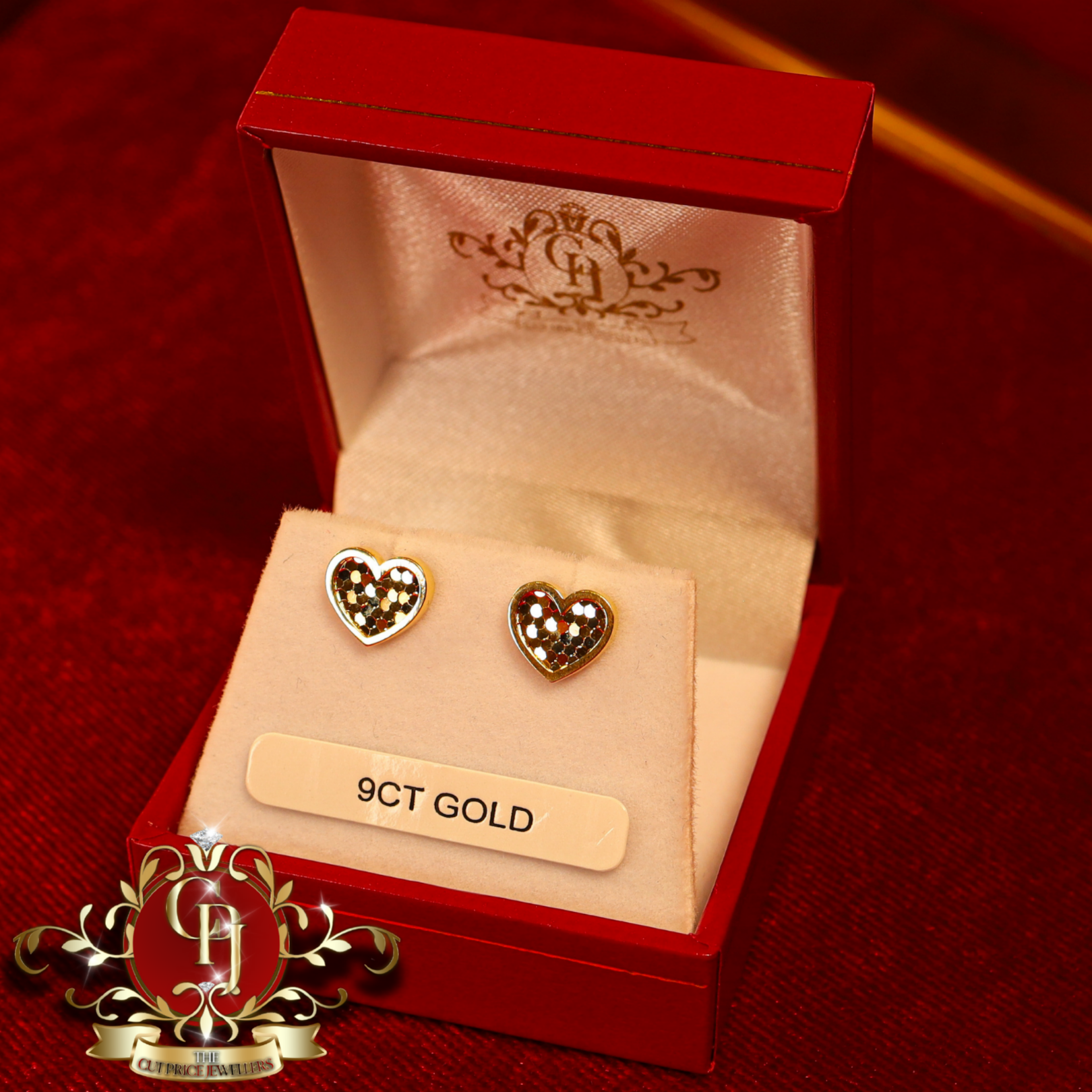9ct Gold Heart Stud Earrings