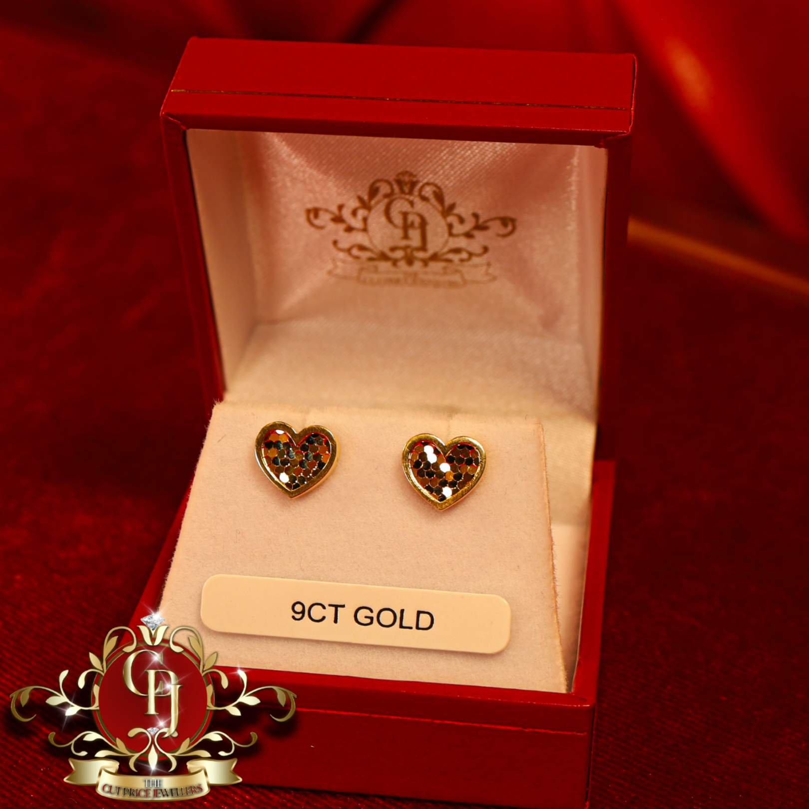 9ct Gold Heart Stud Earrings