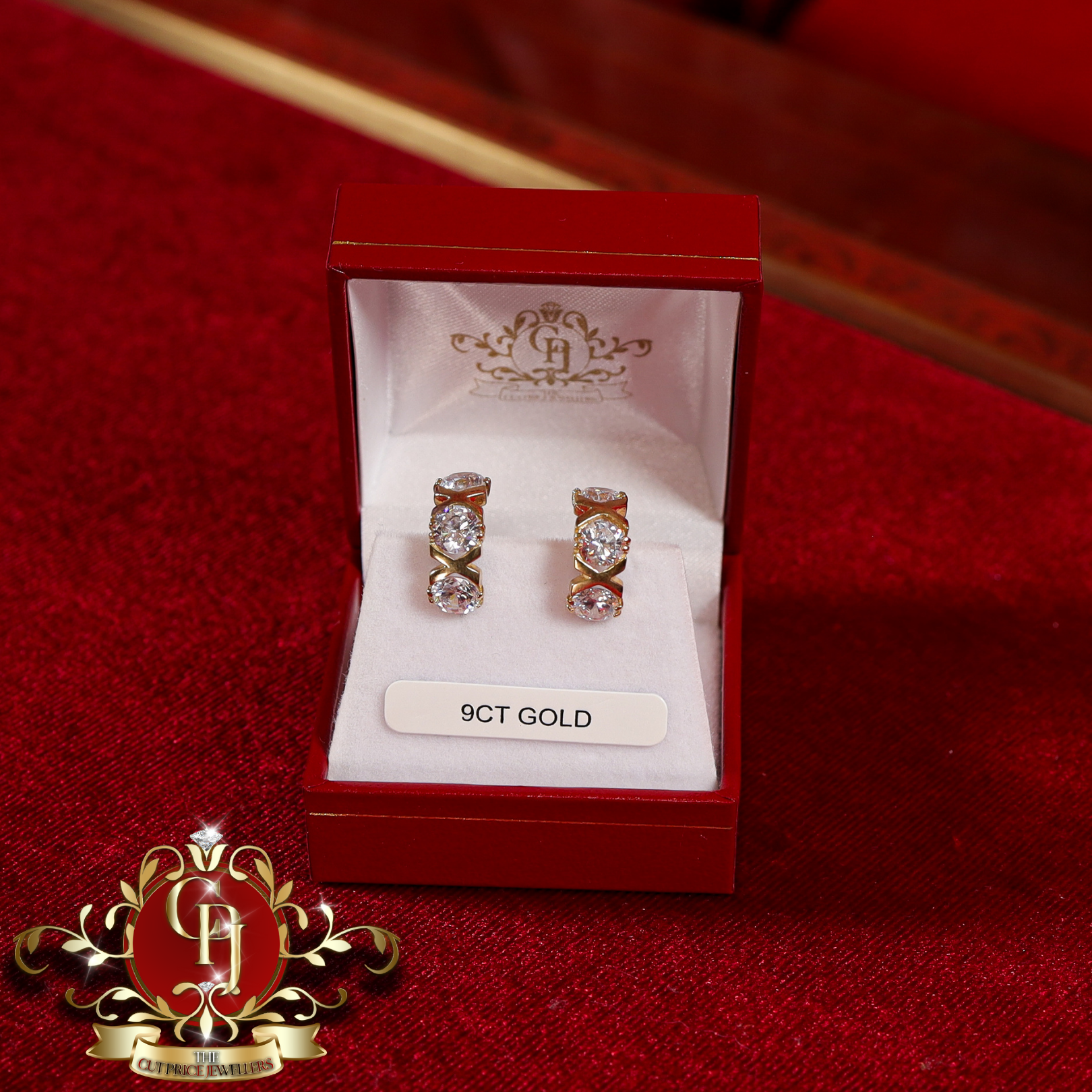 9ct Gold Hoops with Cubic Zirconia