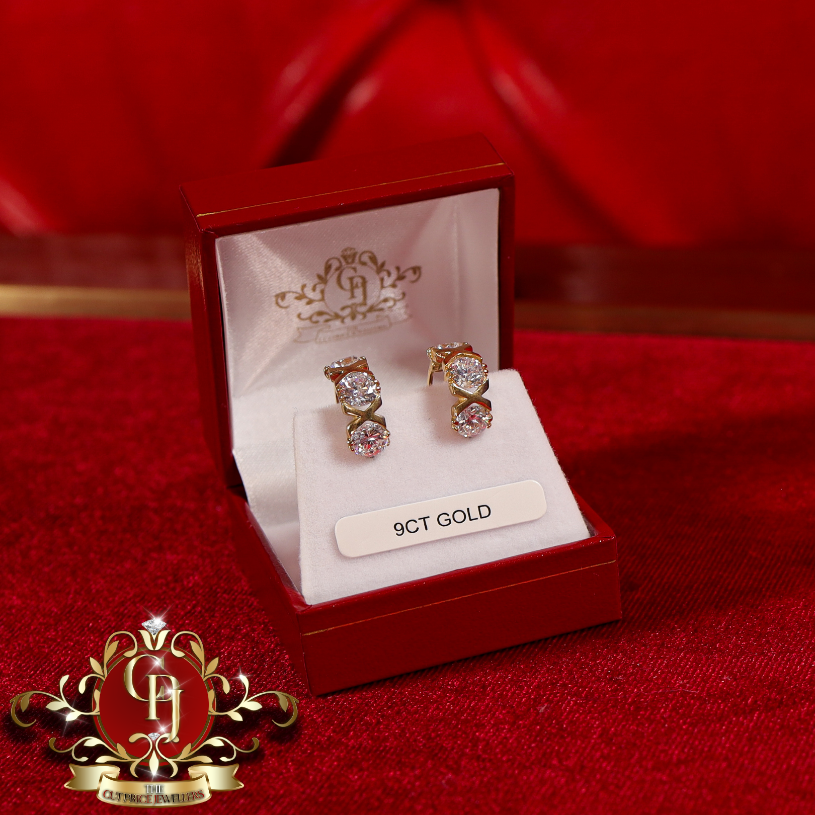9ct Gold Hoops with Cubic Zirconia