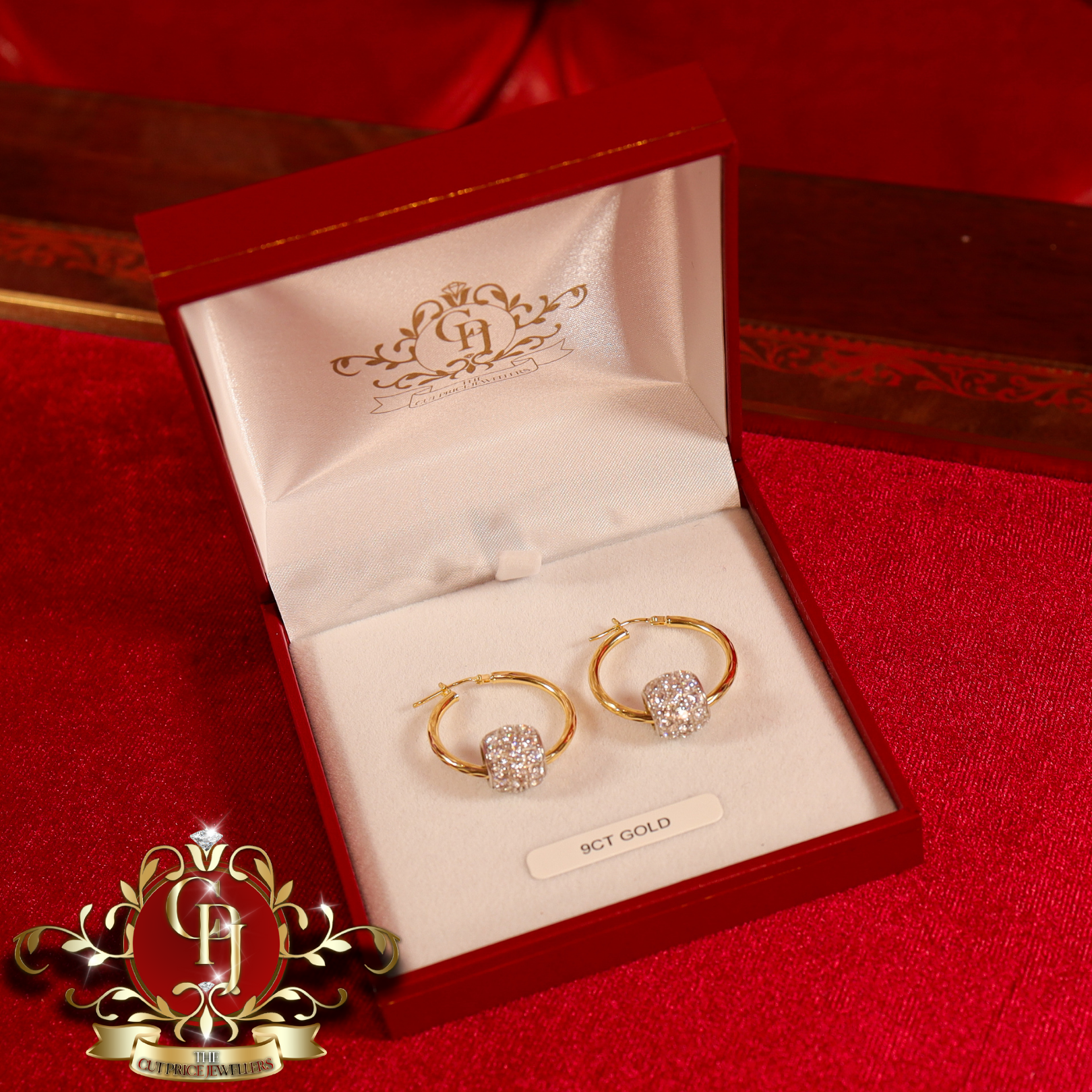 9ct Gold Twist Hoops with Cubic Zirconia Balls (3 Sizes)