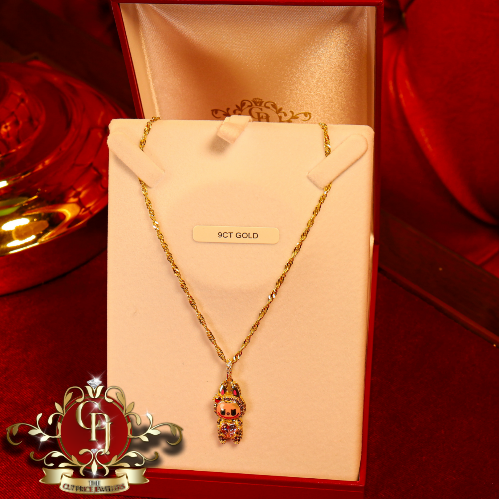 9ct Gold "Labubu" Pendant with Prince of Wales Chain