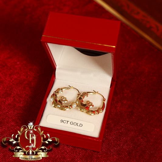 9ct Claddagh Hoop Earrings | The Cut Price Jewellers