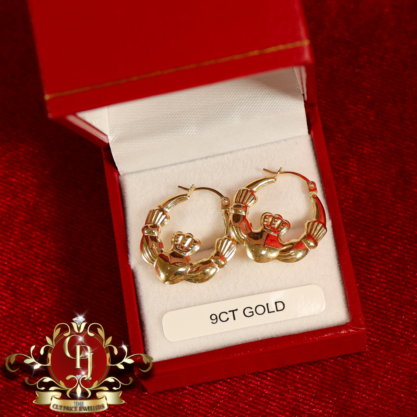 9ct Claddagh Hoop Earrings | The Cut Price Jewellers