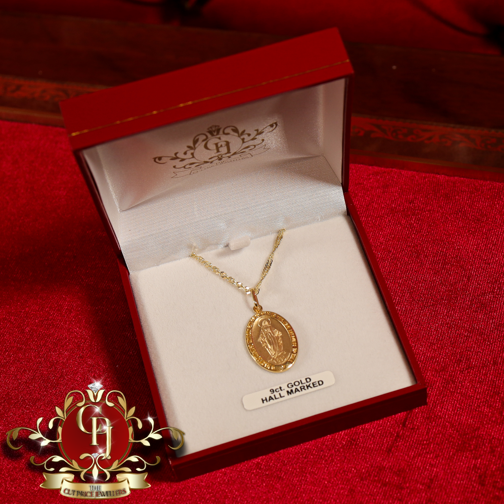 9ct Gold Miraculous Medal with Prince of Wales Chain