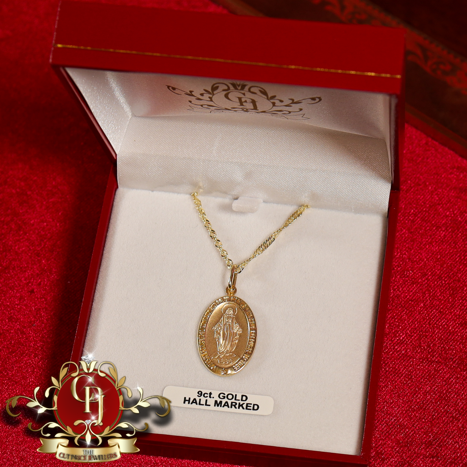 9ct Gold Miraculous Medal with Prince of Wales Chain