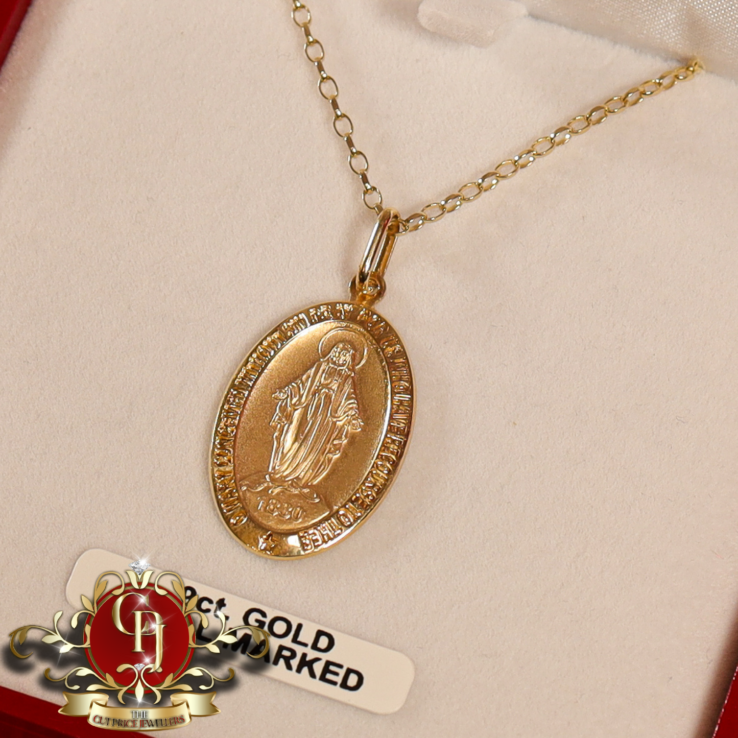 9ct Gold Miraculous Medal with Standard Chain | The Cut Price Jewellers