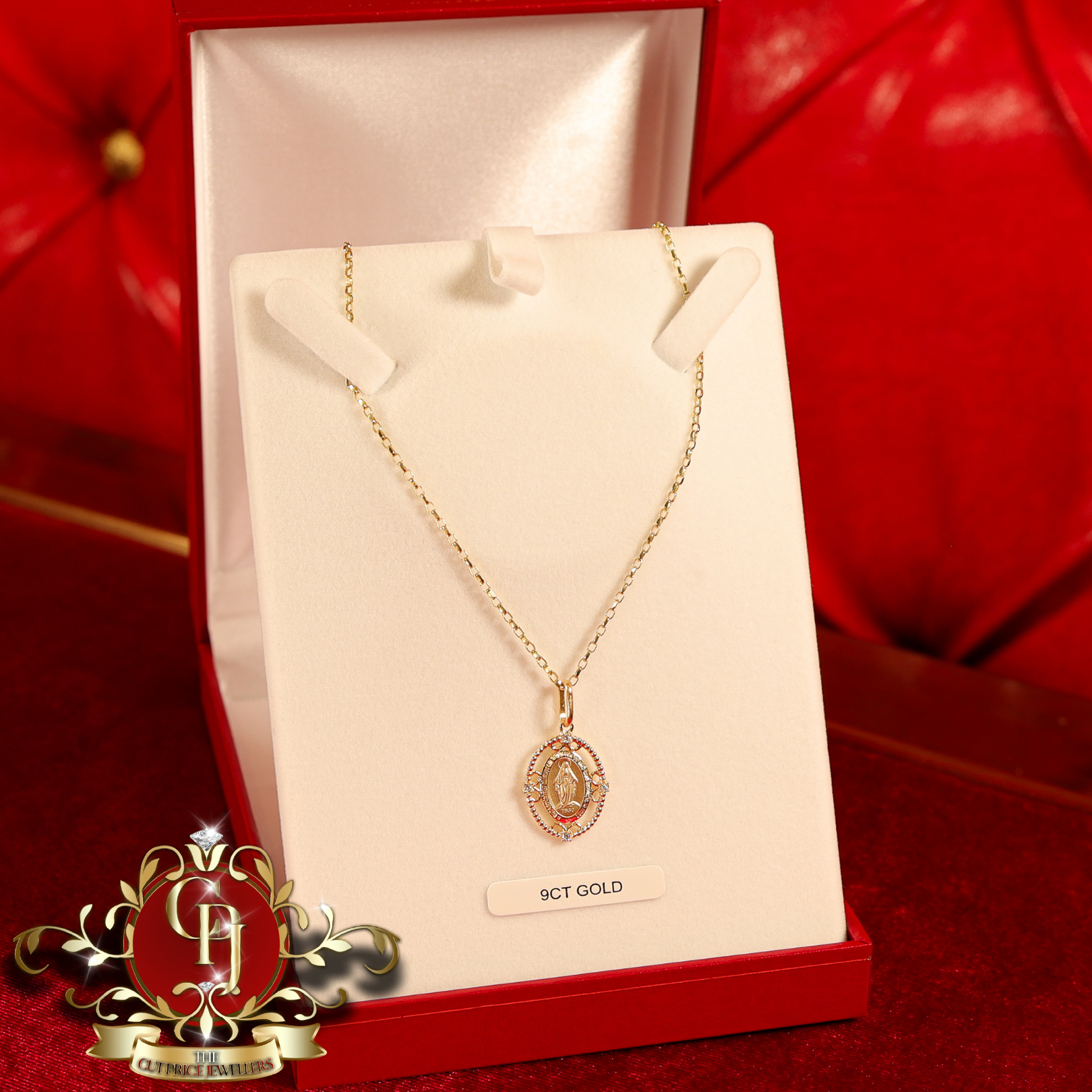 9ct Gold CZ 'Our Lady of Graces' Medal with Chain