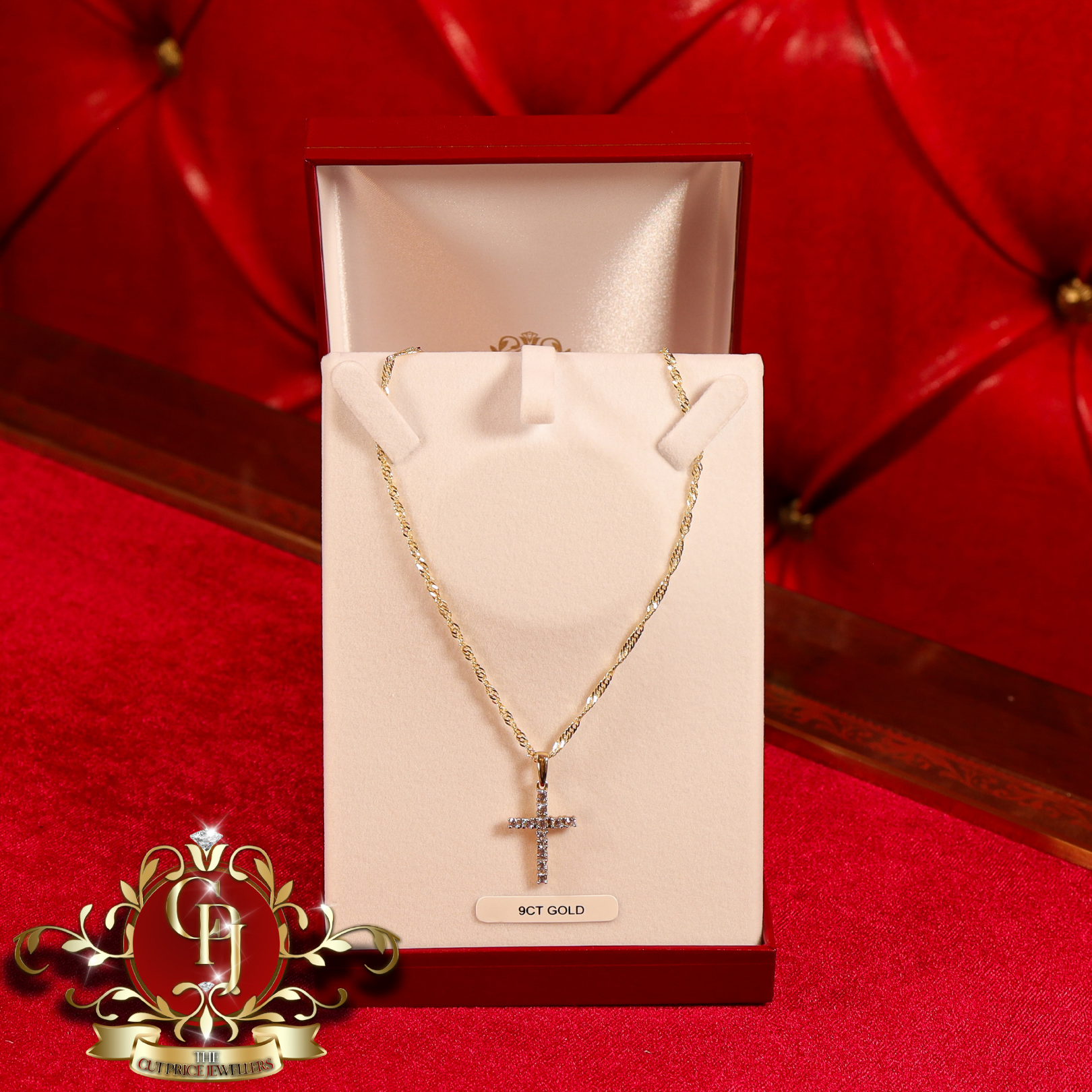 9ct Gold CZ Cross with Prince of Wales Chain