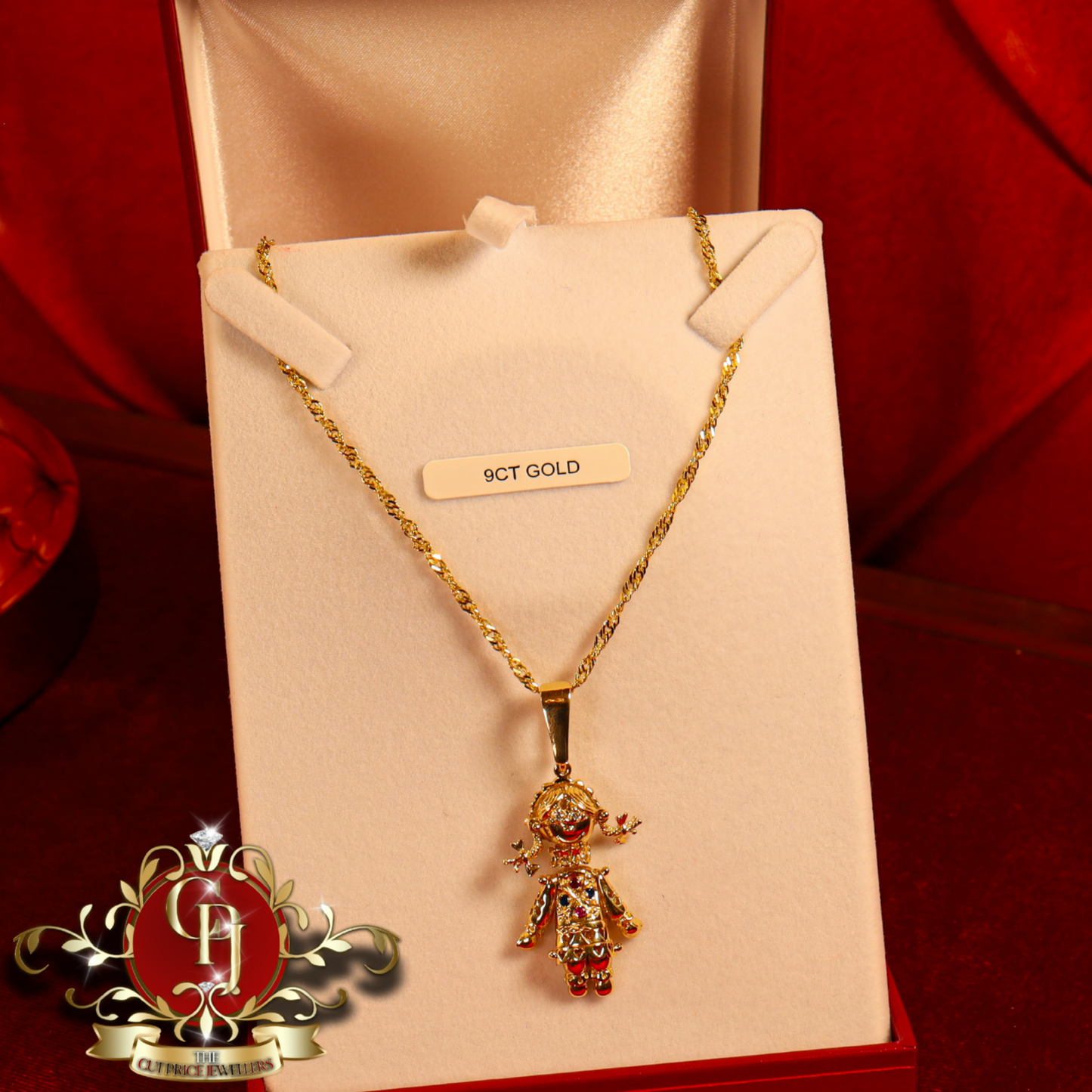 9ct Gold "Doll" Pendant with Prince of Wales Chain | The Cut Price Jewellers