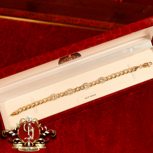 9ct Gold Rolex-Style Flat-Link Bracelet with Cubic Zirconia (6.5") | The Cut Price Jewellers