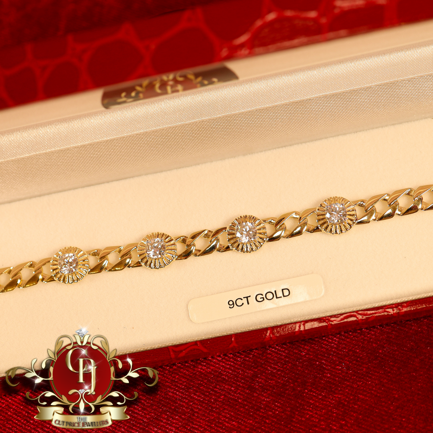 9ct Gold Rolex-Style Flat-Link Bracelet with Cubic Zirconia (6.5") | The Cut Price Jewellers