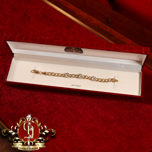 9ct Gold Rolex-Style Flat-Link Bracelet with Cubic Zirconia (5.5") | The Cut Price Jewellers