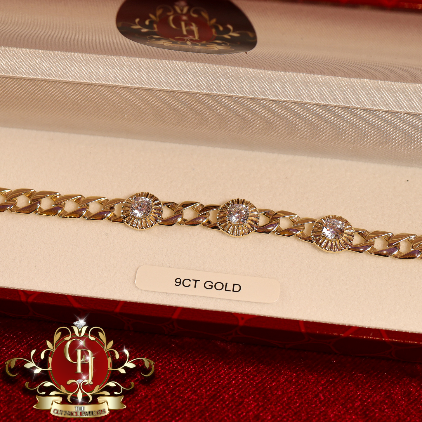 9ct Gold Rolex-Style Flat-Link Bracelet with Cubic Zirconia (7") | The Cut Price Jewellers