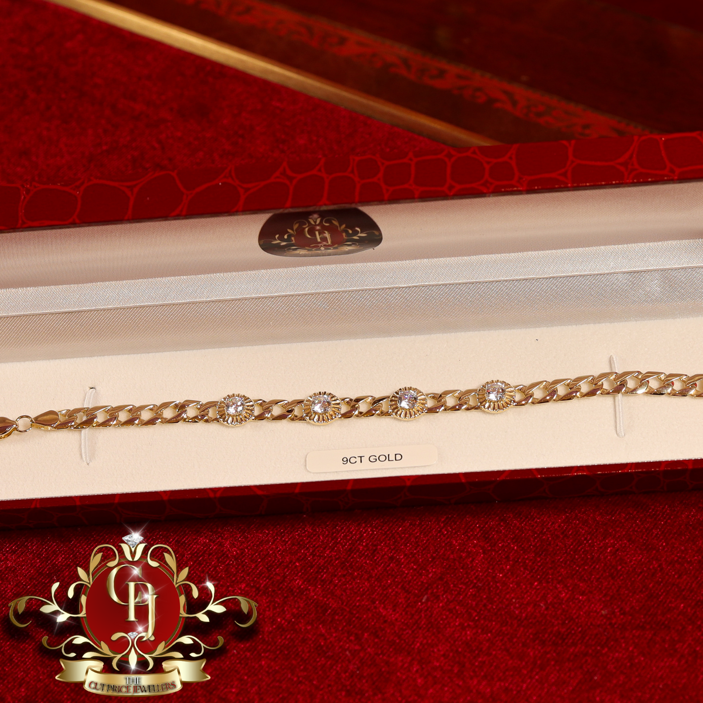 9ct Gold Rolex-Style Flat-Link Bracelet with Cubic Zirconia (7") | The Cut Price Jewellers