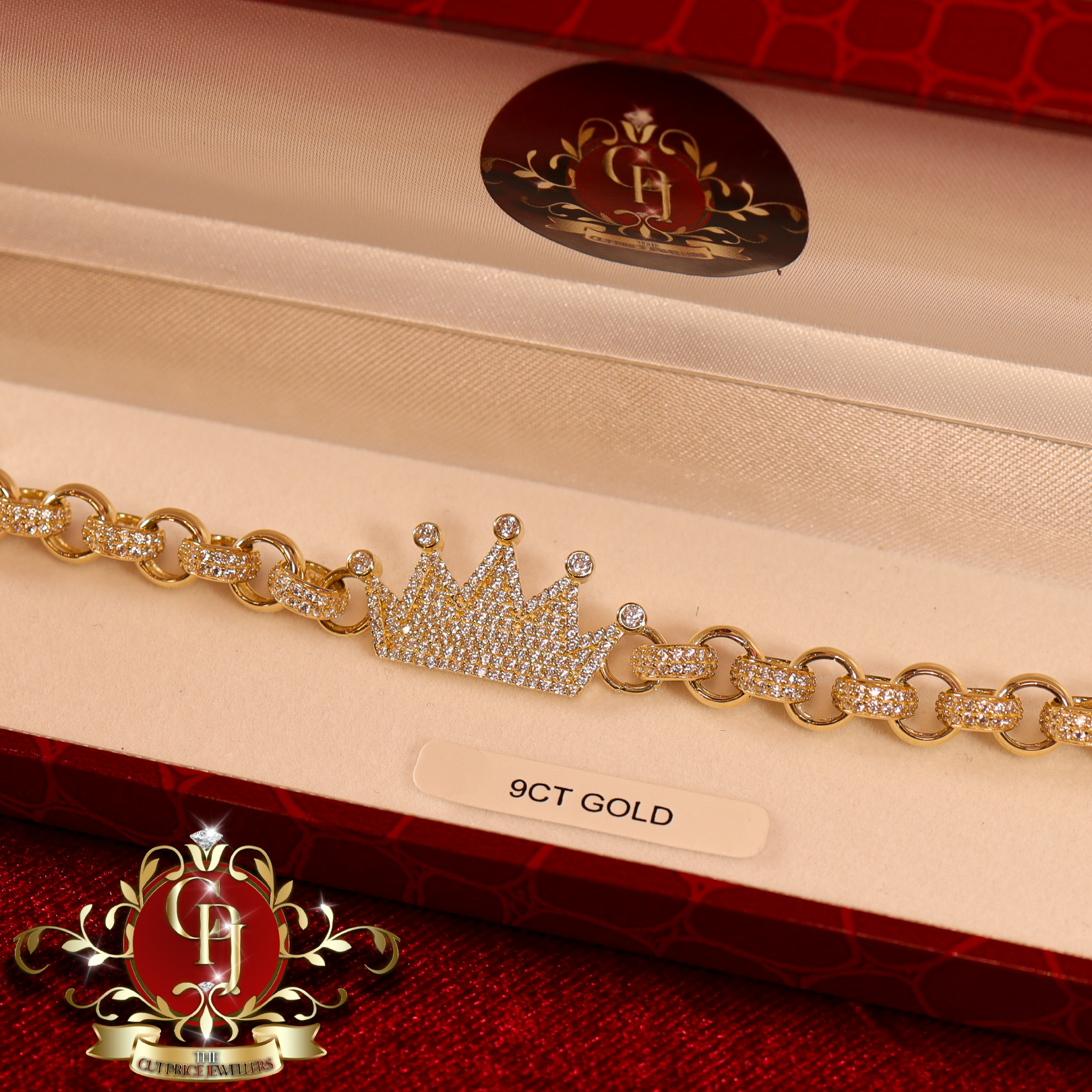 "Royalty" 9ct Gold Belcher Bracelet with Cubic Zirconia