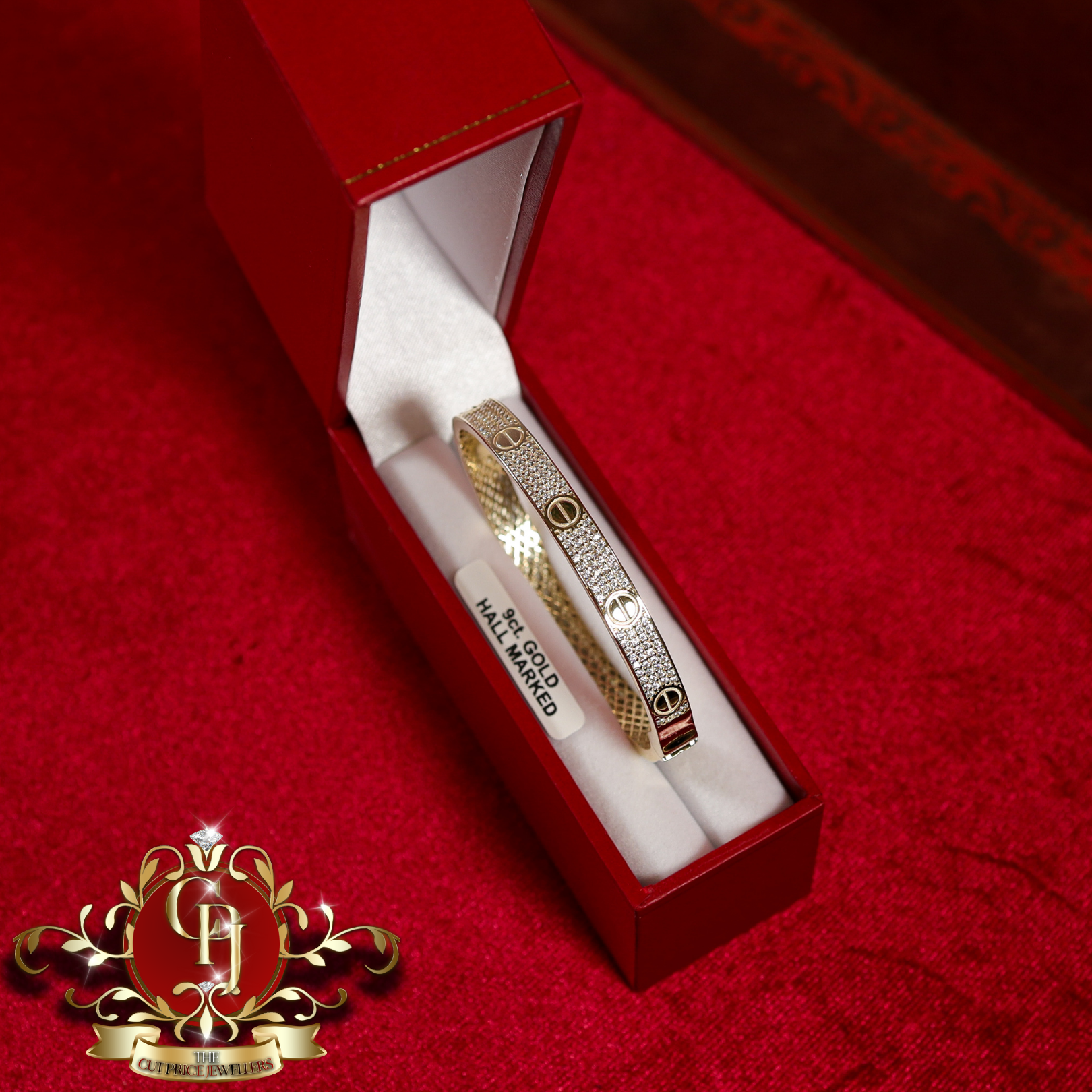 Children's 9ct Gold Screwhead Bangle with Cubic Zirconia