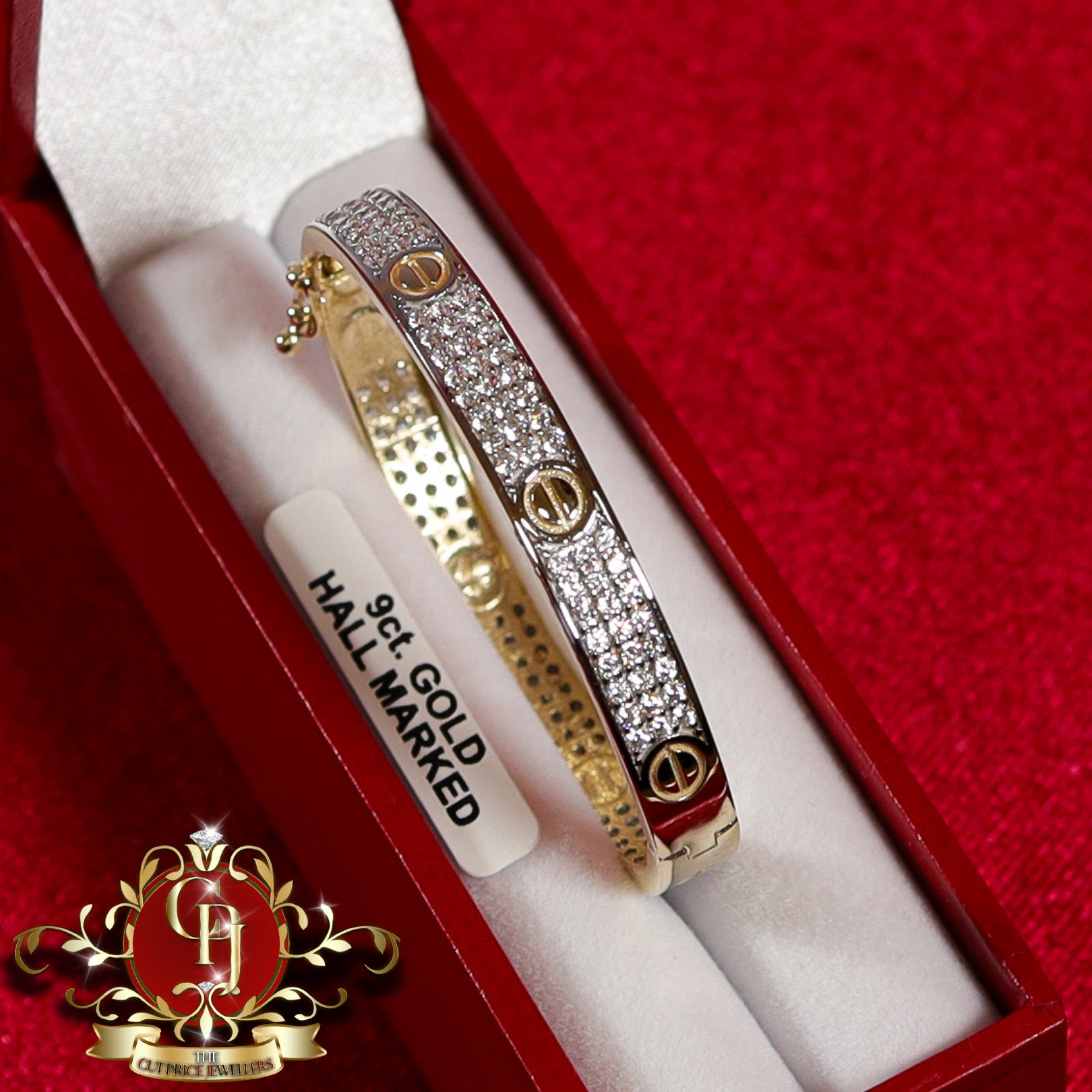 Children's 9ct Gold Screwhead Bangle with Cubic Zirconia