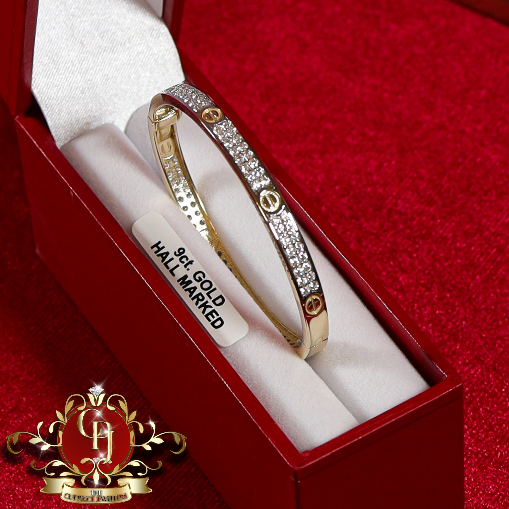 Children's 9ct Gold Screwhead Bangle with Cubic Zirconia