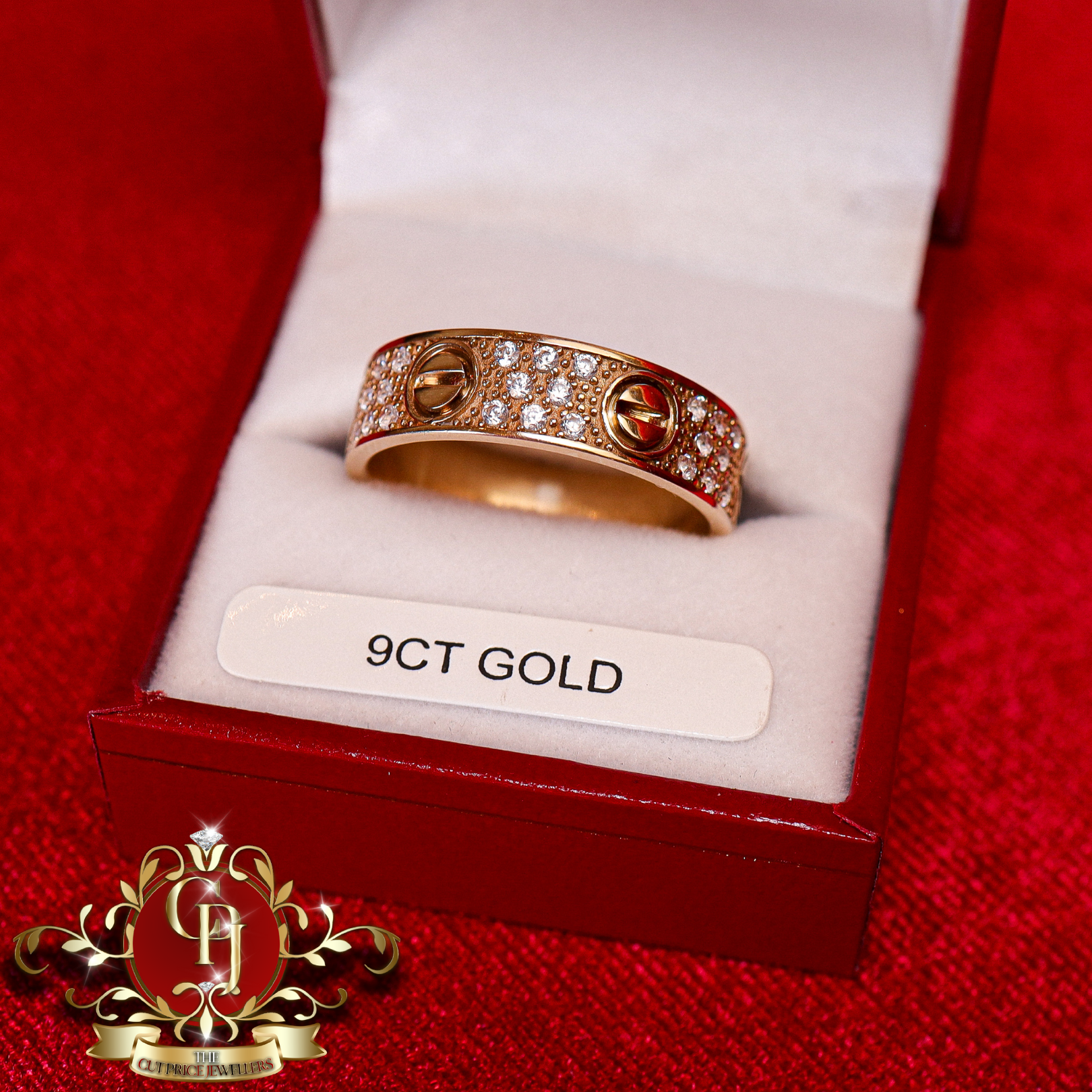9ct Screwhead Ring with Cubic Zirconia