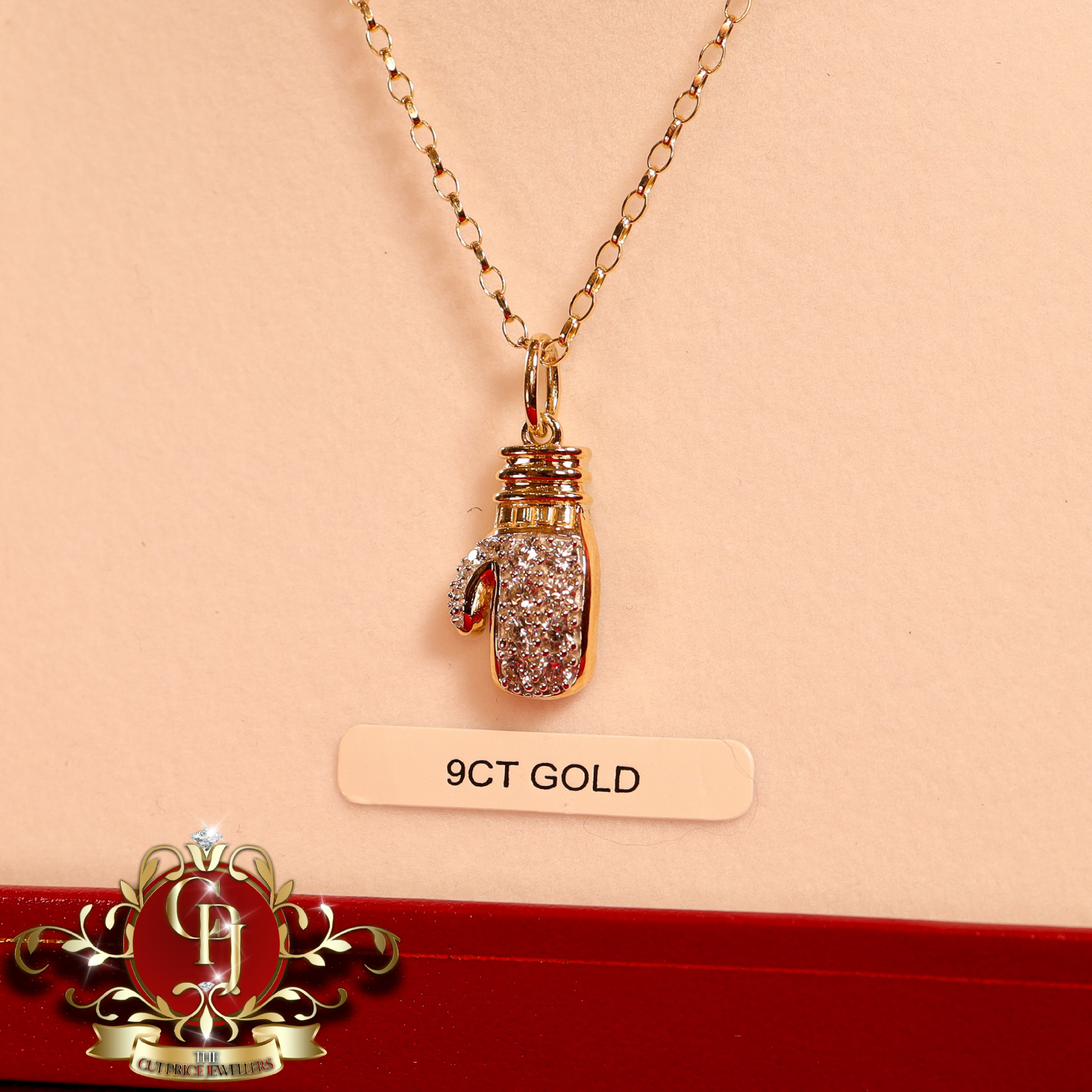 9ct Gold Chain with CZ Single Boxing Glove