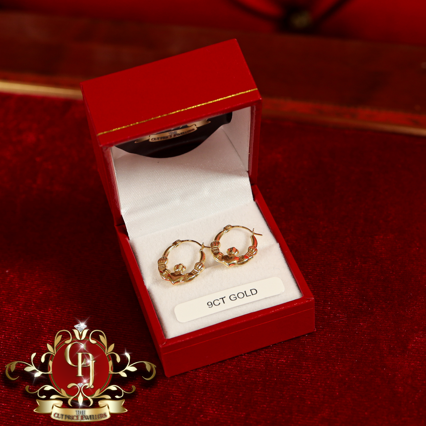 9ct Claddagh Hoop Earrings | The Cut Price Jewellers