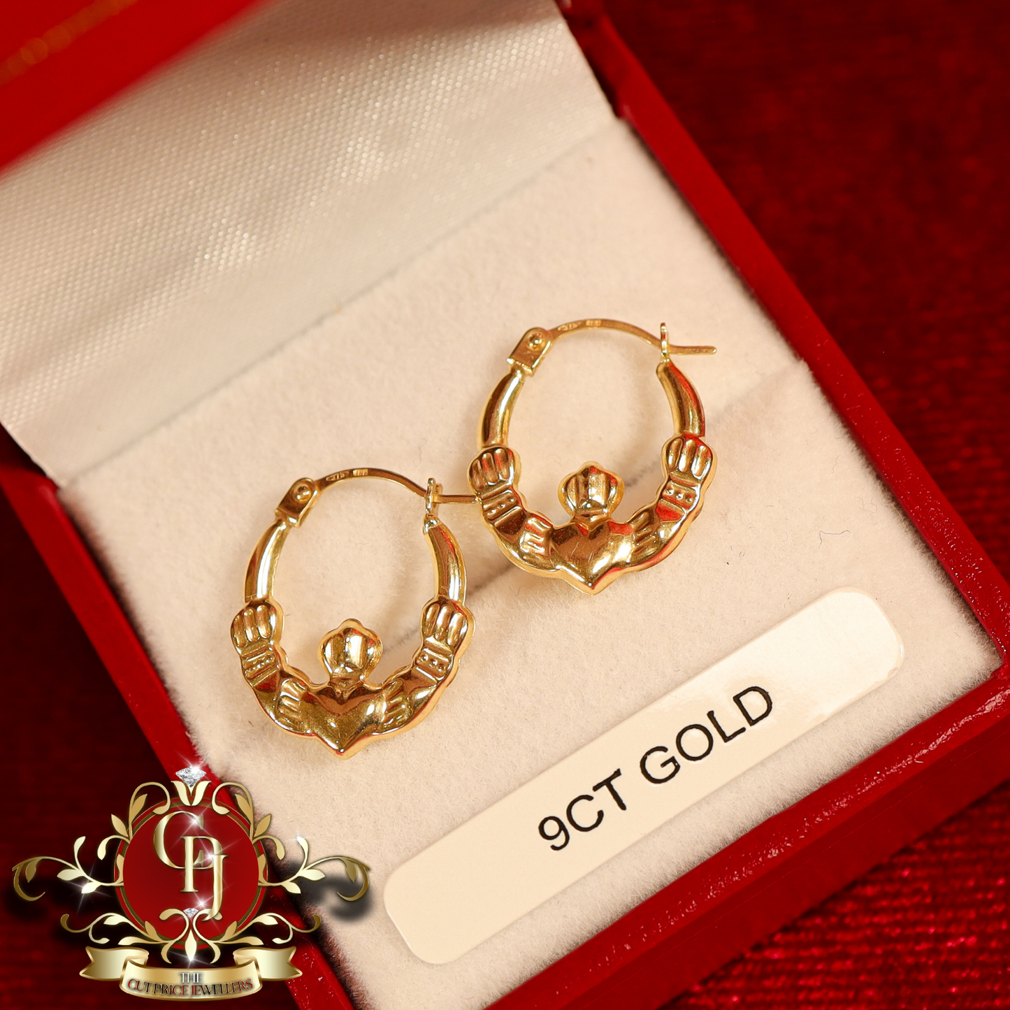 9ct Claddagh Hoop Earrings | The Cut Price Jewellers