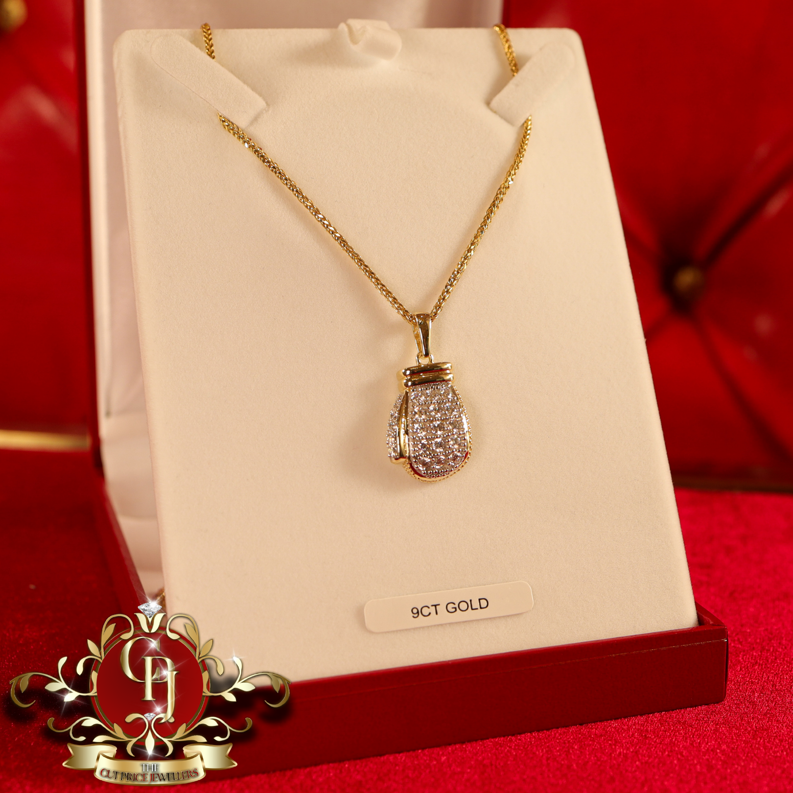 9ct Gold Chain with CZ Boxing Glove