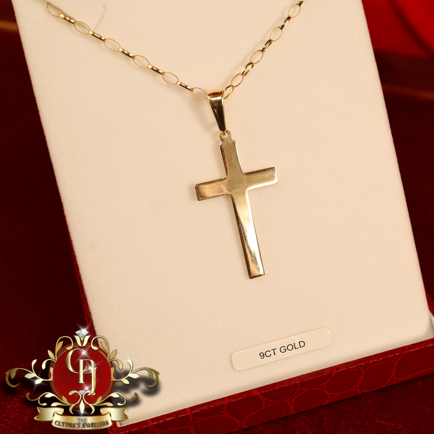 9ct Solid Gold Cross with Chain | The Cut Price Jewellers