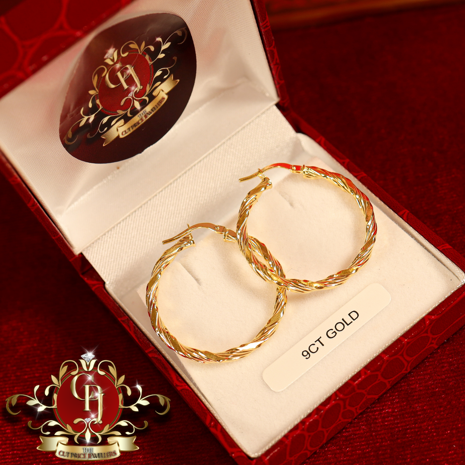 9ct Lined Twist Hoop Earrings